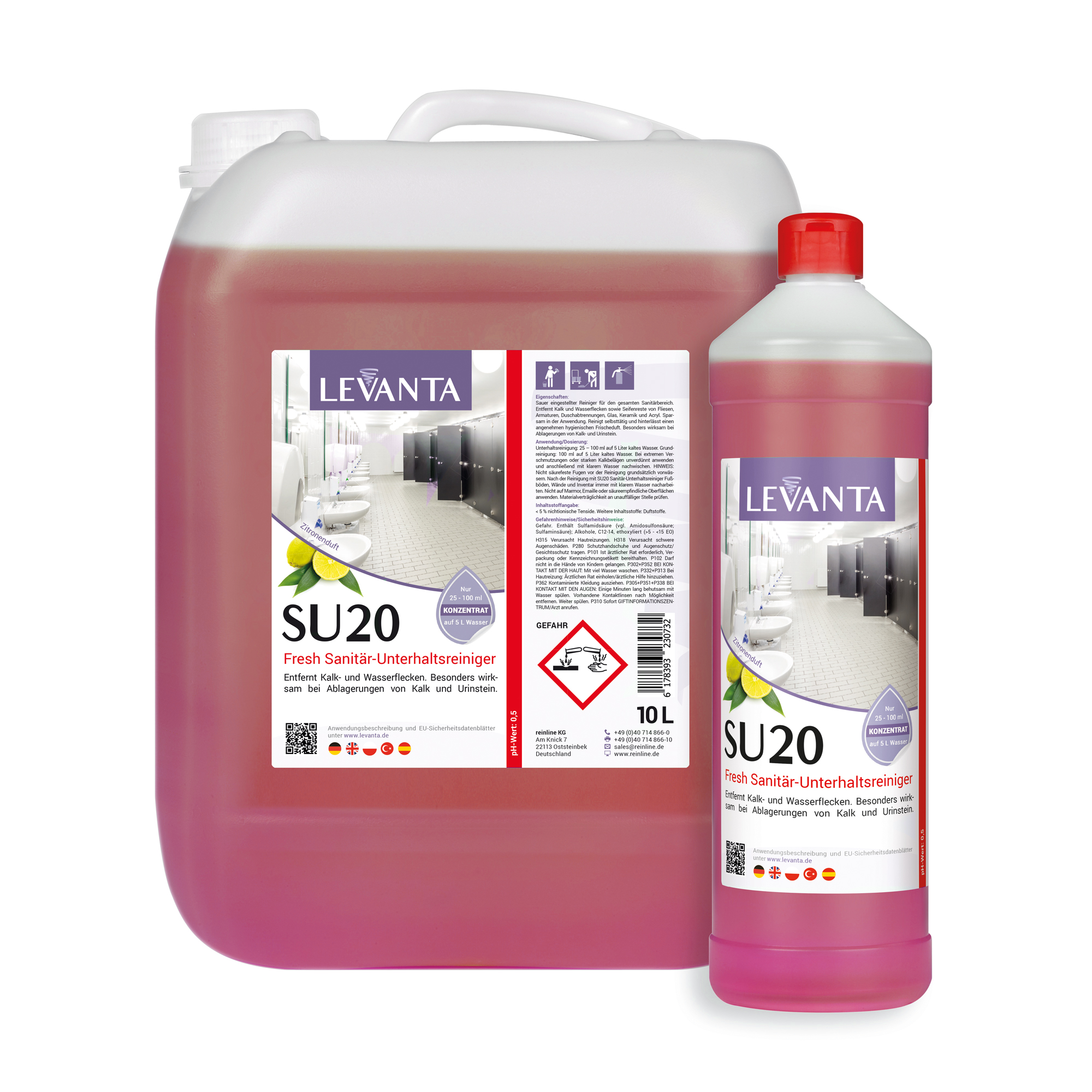 Fresh rot Sanitär-Unterhaltsreiniger & SU20 Desinfektion | Levanta Reinline Onlineshop | Waschraumhygiene | und Reinigungsmittel Sanitär-